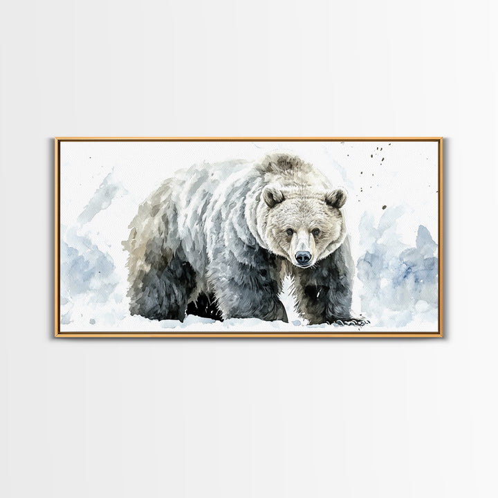 Snowy Grizzly Bear Canvas Print, Winter Wildlife Wall Art, Rustic Mountain Animal Decor, Lodge Cabin Living Room Gift For Him