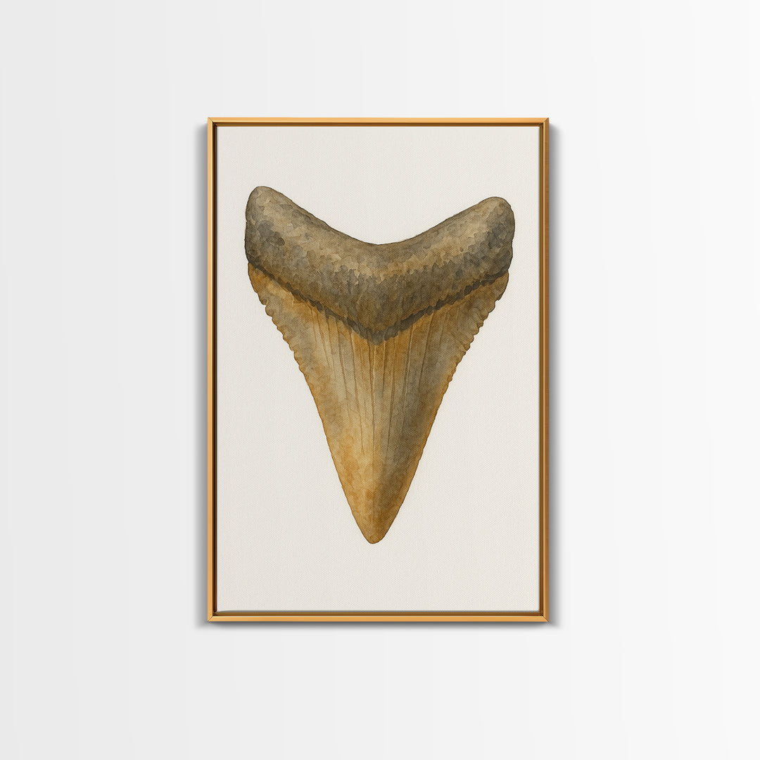 Watercolor Fossil Shark Tooth Wall Art, Nautical Coastal Decor, Ocean Nature Art Print, Beach House Gift, Marine Life Poster