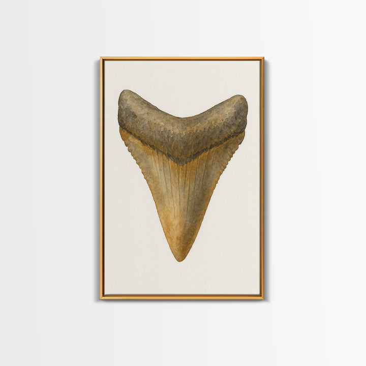 Watercolor Fossil Shark Tooth Wall Art, Nautical Coastal Decor, Ocean Nature Art Print, Beach House Gift, Marine Life Poster