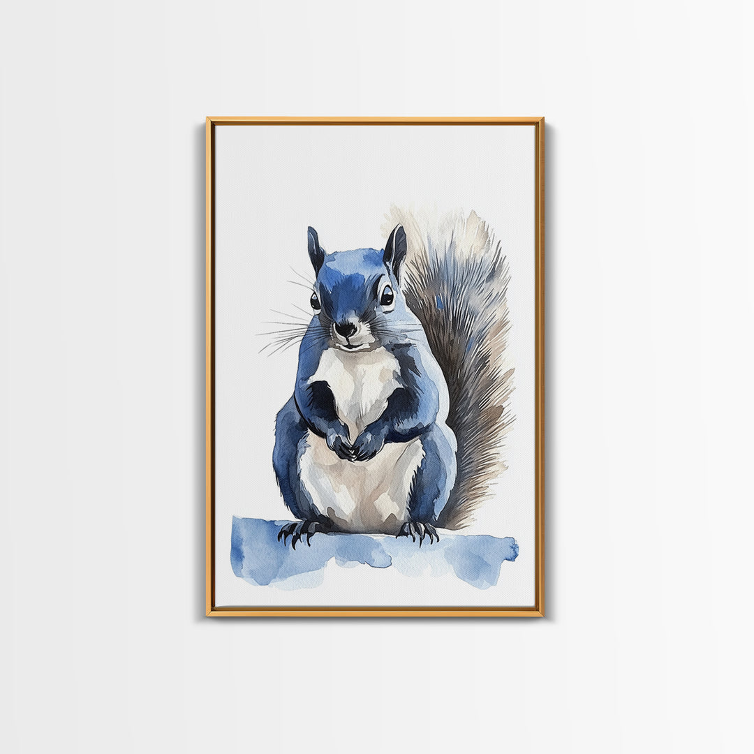Blue Watercolor Squirrel Wall Art, Cute Woodland Animal Print, Nursery Decor, Kids Room Art, Whimsical Wildlife Poster Gift