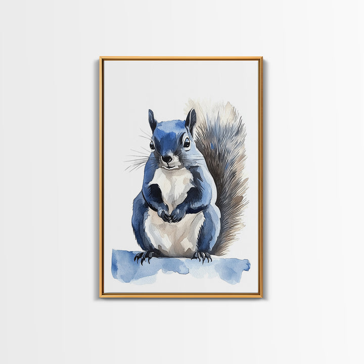 Blue Watercolor Squirrel Wall Art, Cute Woodland Animal Print, Nursery Decor, Kids Room Art, Whimsical Wildlife Poster Gift