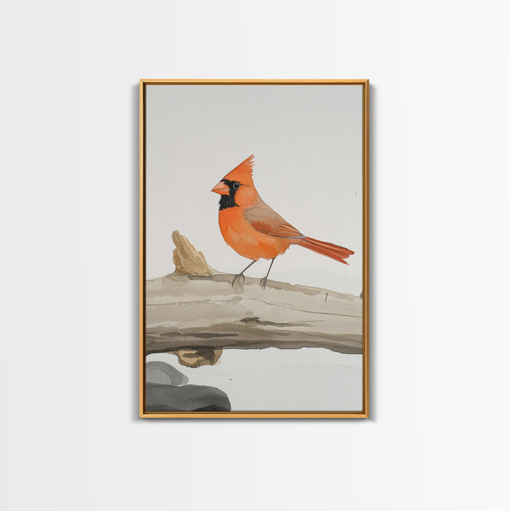 Bright Cardinal On Weathered Log Canvas Print, Winter Bird Wall Art, Rustic Nature Decor, Farmhouse Wall Decor, Gift For Her