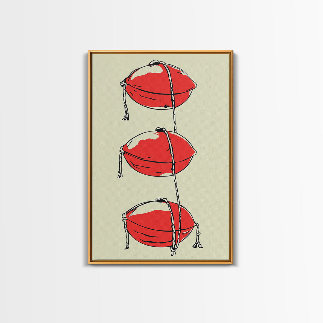 Red Lobster Buoys Wall Art, Nautical Line Drawing Print, Coastal Kitchen Decor, Beach House Wall Decor, Bold Minimal Art