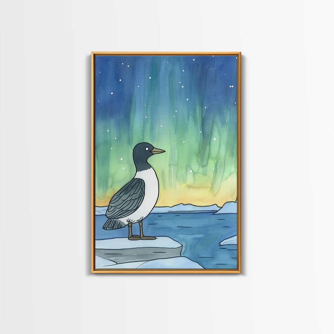 Arctic Bird Under Northern Lights Wall Art, Aurora Landscape Print, Coastal Nursery Decor, Nature Gift For Her Home Decor