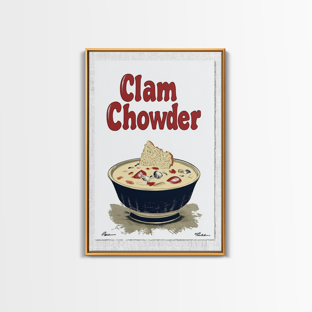 Clam Chowder Bowl Typography Wall Art, Coastal Kitchen Decor, Seafood Poster, Restaurant Wall Decor, Food Lover Gift Idea