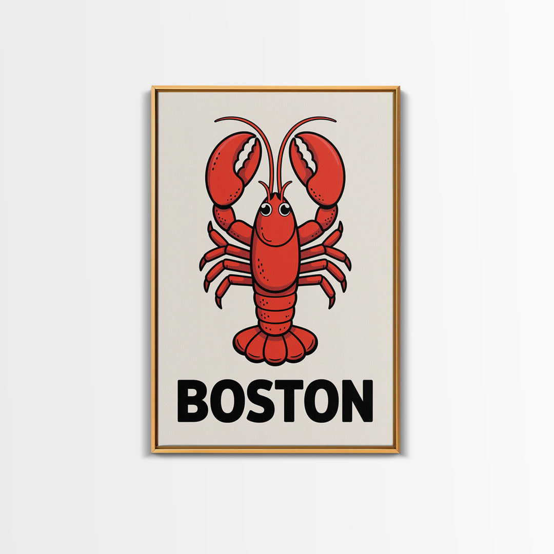 Red Lobster Boston Canvas Print, Coastal Kitchen Wall Art, Nautical Seafood Poster, New England Beach House Decor Art Gift