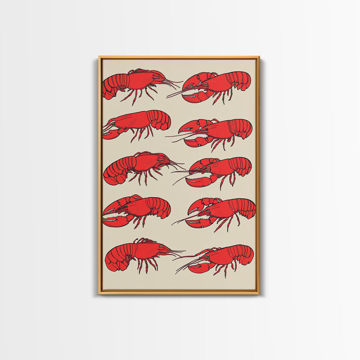 Red Lobster Pattern On Beige Wall Art, Coastal Kitchen Decor, Seafood Print, Nautical Home Decor, Beach House Dining Room Gift