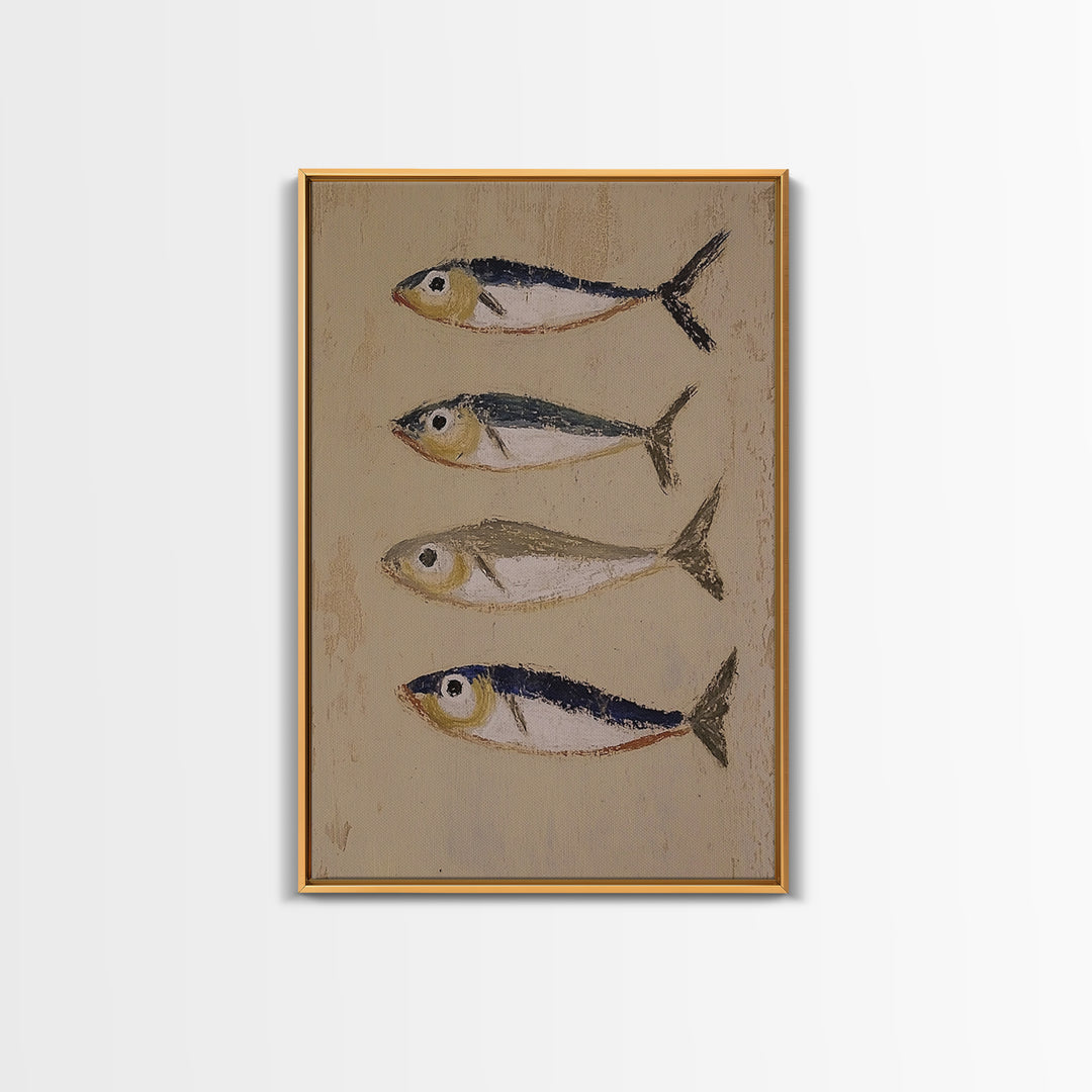 Four Small Fish Rustic Wall Art, Coastal Kitchen Decor, Nautical Print, Seafood Wall Decor, Beach House Dining Room Gift For Foodie