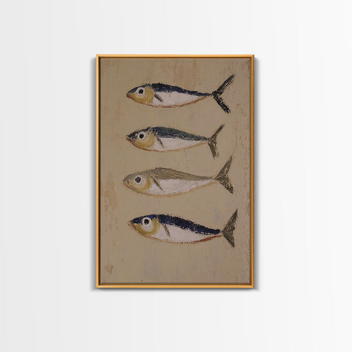 Four Small Fish Rustic Wall Art, Coastal Kitchen Decor, Nautical Print, Seafood Wall Decor, Beach House Dining Room Gift For Foodie