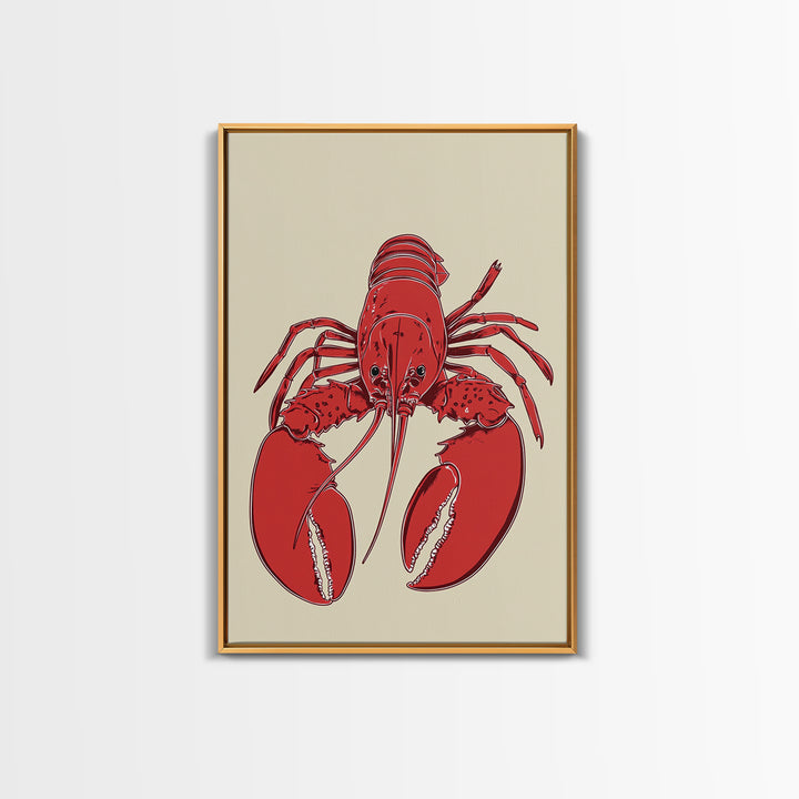 Bold Red Lobster Illustration Canvas Print, Coastal Kitchen Wall Art, Nautical Seafood Decor, Beach House Gift For Food Lovers