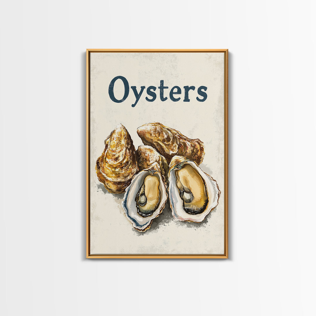 Blue Oyster Shell Illustration Canvas Print, Coastal Kitchen Wall Decor, Seafood Poster, Nautical Dining Room Art Print, Gift For Foodie