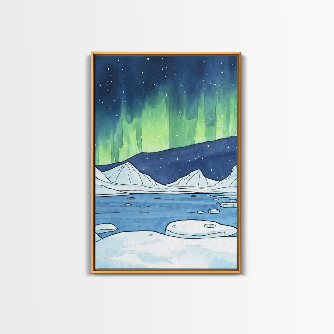 Northern Lights Arctic Landscape Canvas Print, Aurora Borealis Wall Decor, Winter Nature Art Print, Cozy Living Room Decor