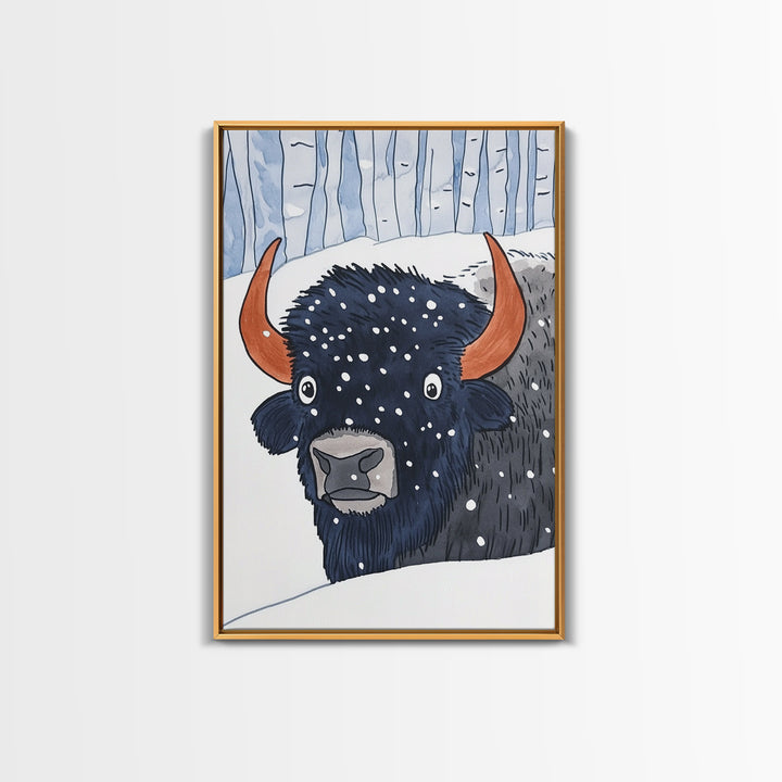 Snowy Bison Portrait Wall Art, Winter Wildlife Print, Rustic Cabin Decor, Animal Wall Decor, Western Nursery Art, Gift For Him