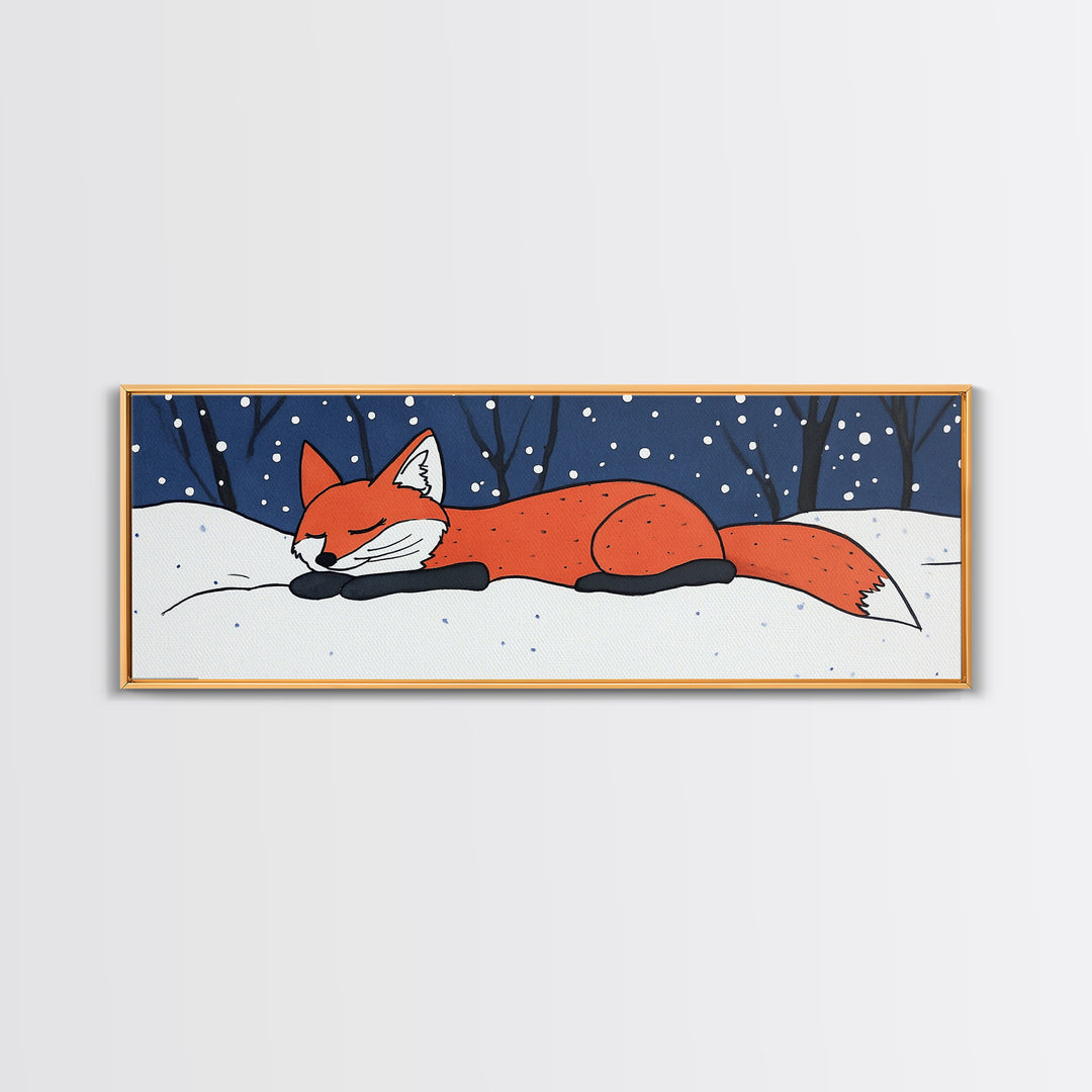 Sleeping Red Fox In Snow Wall Art, Whimsical Winter Animal Print, Woodland Nursery Decor, Cozy Kids Room Canvas Print Gift