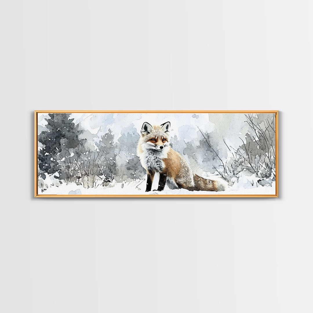 Red Fox In Snowy Forest Framed Canvas Print, Winter Wildlife Wall Art, Woodland Animal Decor, Rustic Nature Gift For Her