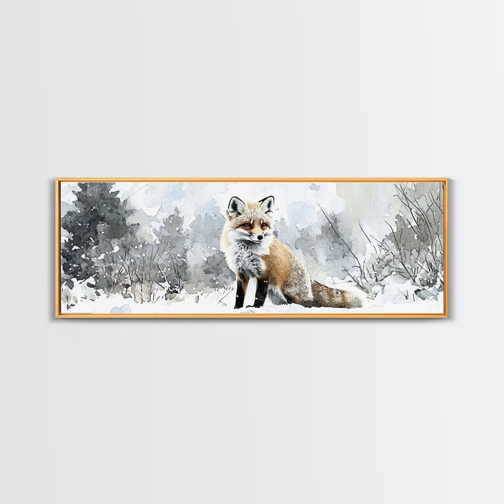Red Fox In Snowy Forest Framed Canvas Print, Winter Wildlife Wall Art, Woodland Animal Decor, Rustic Nature Gift For Her