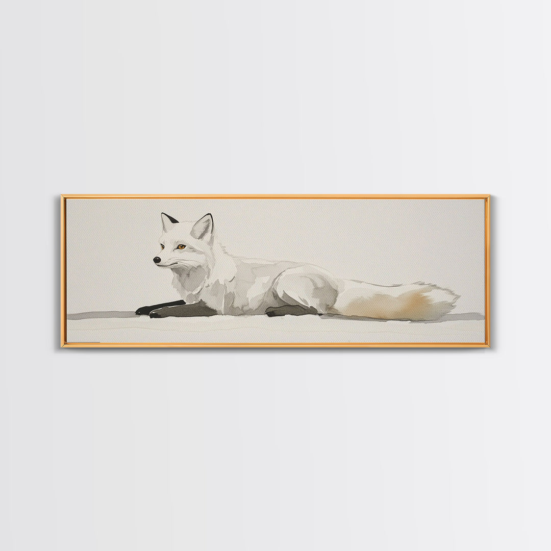 White Arctic Fox Minimalist Wall Art, Neutral Wildlife Canvas Print, Scandinavian Woodland Decor, Serene Animal Art Gift