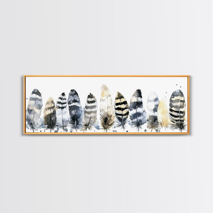 Watercolor Feather Collection Wall Art, Boho Bird Feather Canvas Print, Neutral Nature Decor, Rustic Gallery Wall Print Set