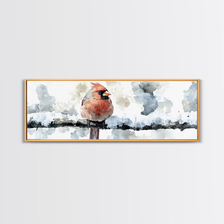 Snowy Red Cardinal On Fence Framed Canvas Print, Winter Bird Wall Art, Rustic Farmhouse Home Decor, Christmas Gift For Her