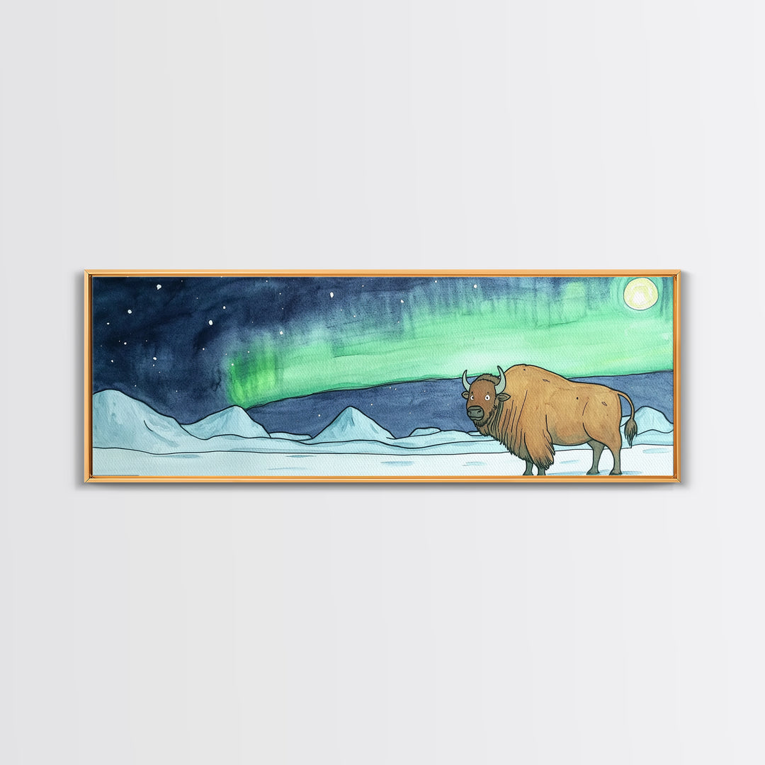 Aurora Musk Ox Arctic Tundra Wall Art, Northern Lights Animal Print, Winter Landscape Decor, Rustic Cabin Home Decor Gift