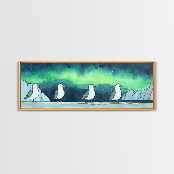 Northern Lights Penguin Wall Art, Cute Arctic Animal Print, Whimsical Nursery Decor, Coastal Ocean Home Decor Gift For Her