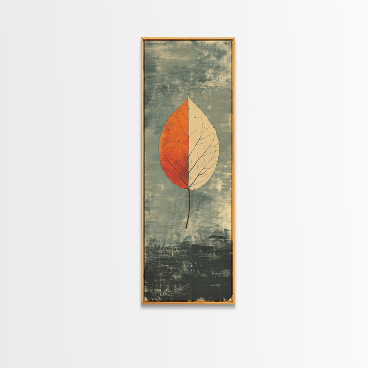 Single Autumn Leaf Minimalist Wall Art, Botanical Print, Japandi Neutral Decor, Earth Tone Modern Home Decor Framed Canvas Print
