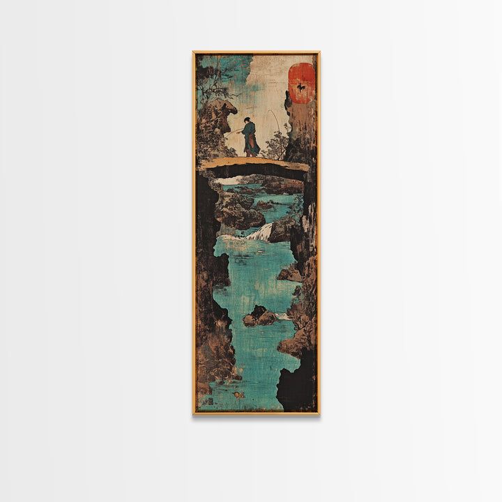 Japanese Bridge Fisherman Wall Art, Asian Landscape Print, Zen Home Decor, Japandi Wall Decor, Serene Living Room Art Gift