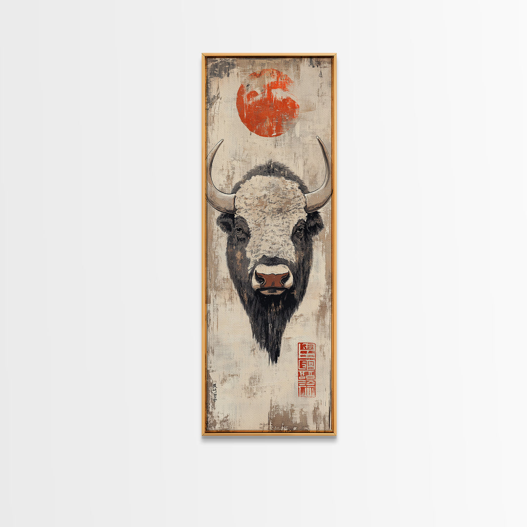 White Bison Portrait Framed Canvas Print, Western Wall Art, Rustic Farmhouse Decor, Buffalo Art, Southwest Statement Artwork