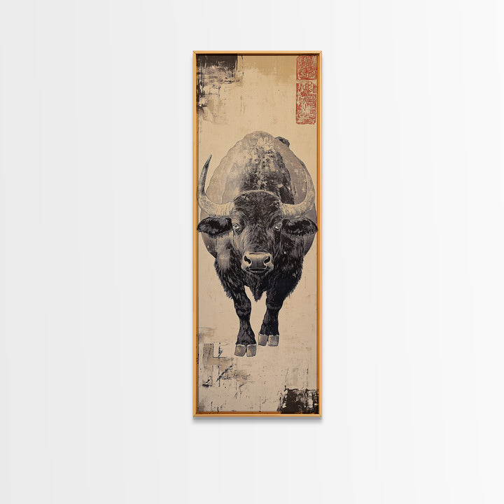 Black Bison Ink Study Wall Art, Rustic Wildlife Canvas Wall Art, Western Decor, Japanese Inspired Print, Gift For Him, Lodge Home Decor