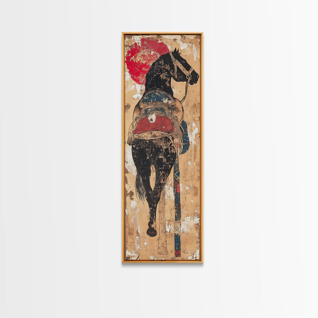 Black Horse Rider Under Red Sun Canvas Print, Western Wall Art, Equestrian Decor, Cowboy Art Print, Rustic Home Decor Gift