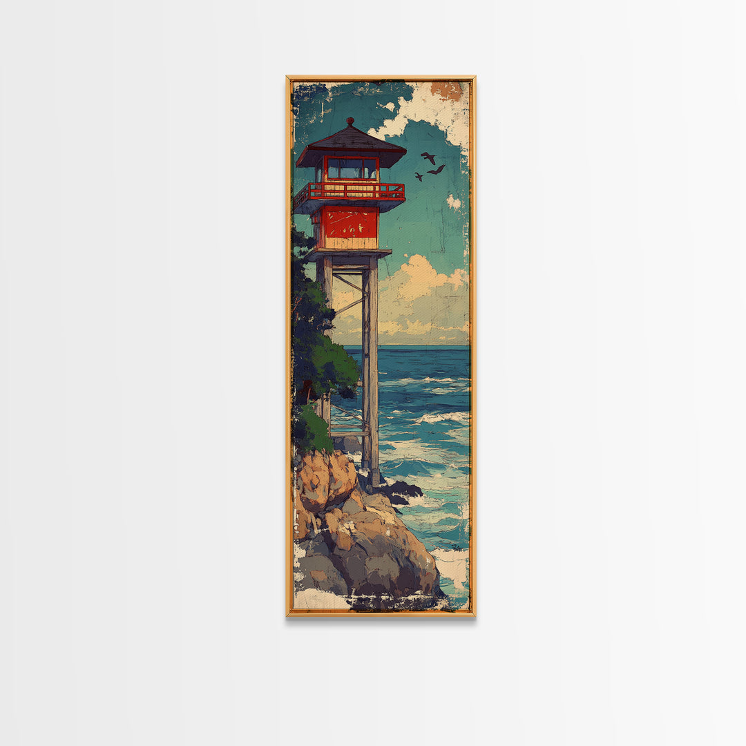 Coastal Lifeguard Tower Above Ocean Wall Art, Beach House Decor, Nautical Canvas Print, Seaside Landscape, Summer Home Decor Gift
