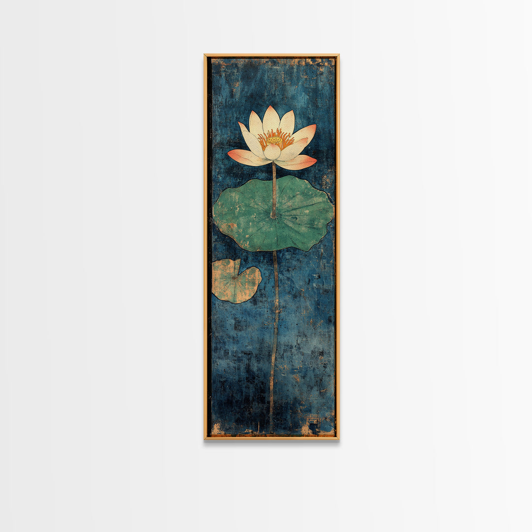 White Water Lily Lotus Canvas Print, Japanese Pond Wall Art, Blue Botanical Decor, Zen Home Decor, Nature Wall Art Print