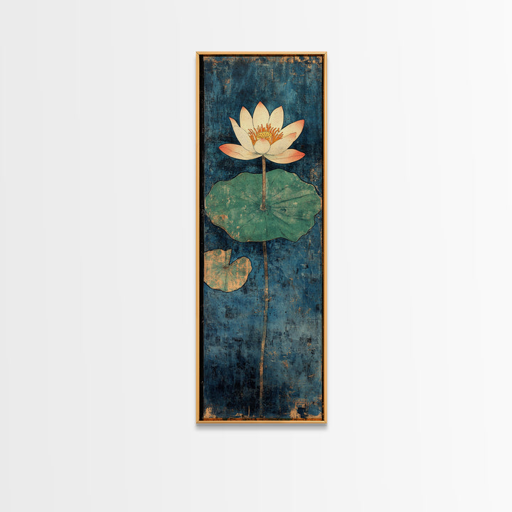 White Water Lily Lotus Canvas Print, Japanese Pond Wall Art, Blue Botanical Decor, Zen Home Decor, Nature Wall Art Print