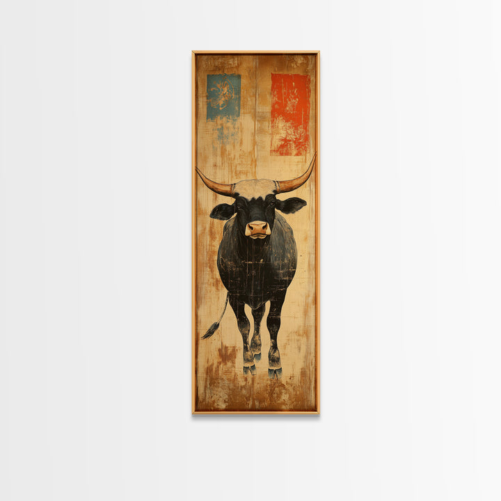Black Longhorn Bull Western Wall Art, Rustic Farmhouse Canvas Print, Cowboy Decor, Ranch House Decor, Gift For Him, Living Room Decor