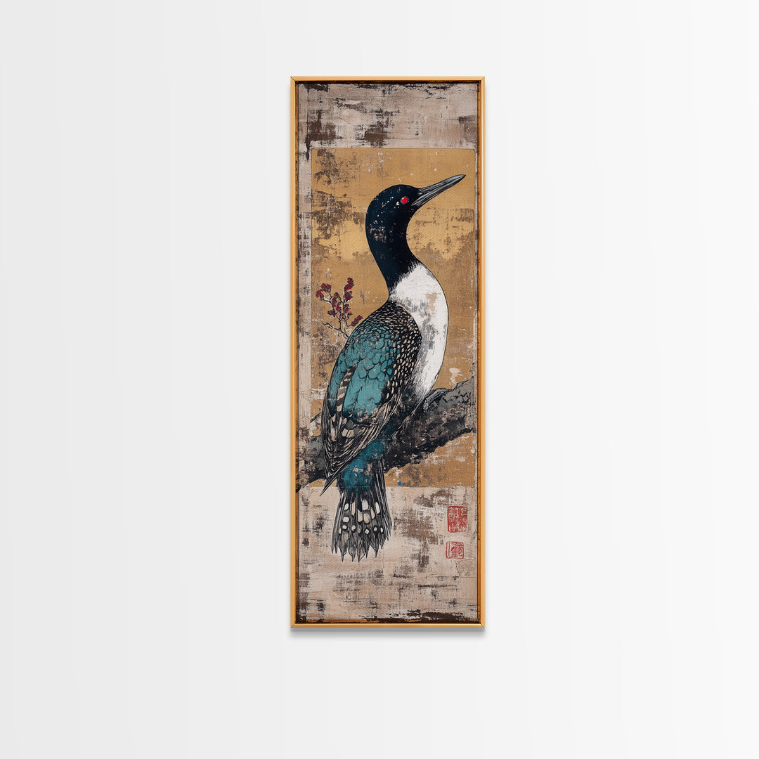 Teal Loon Bird Framed Canvas Print, Japanese Wildlife Wall Art, Nature Inspired Decor, Bird Lover Gift, Gallery Wall Art