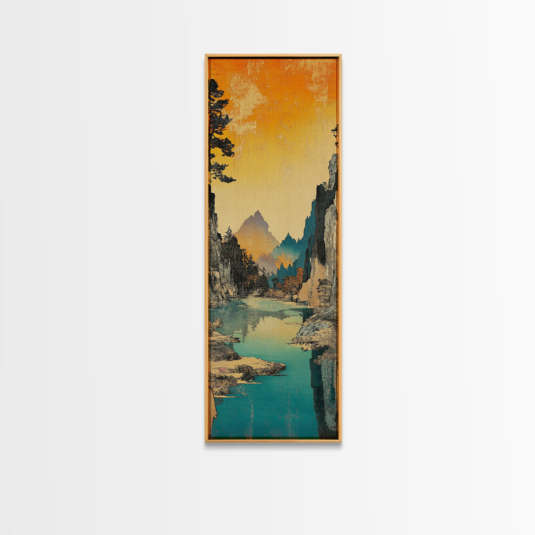 Turquoise River Through Rocky Canyon Wall Art, Mountain Landscape Print, Nature Wall Decor, Rustic Cabin Decor, Oversized Canvas