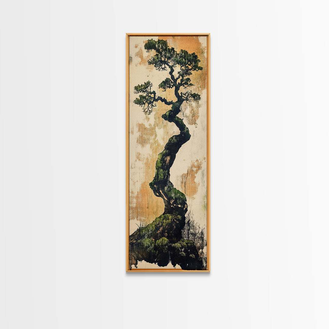 Twisted Bonsai Pine Tree Wall Art, Japanese Nature Print, Wabi Sabi Botanical Canvas For Japandi Living Room Decor Art Gift