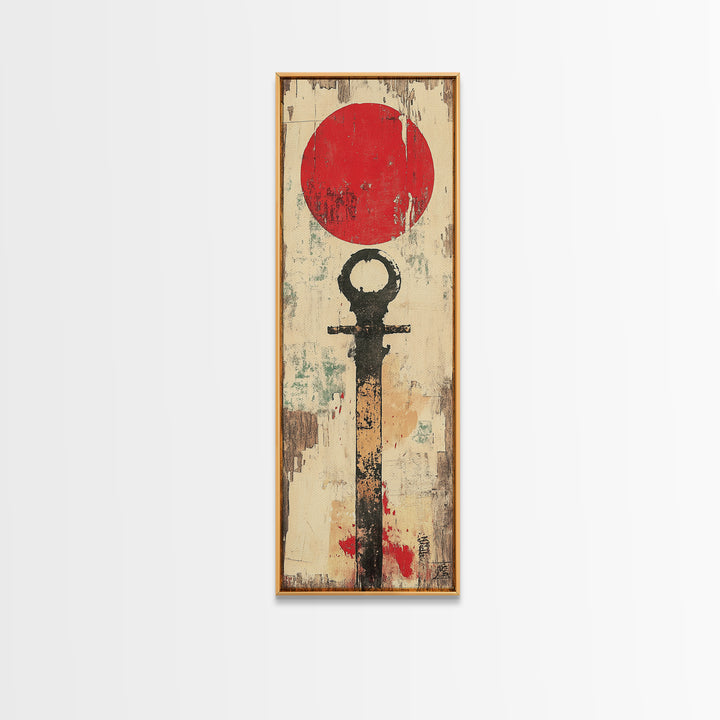 Red Sun Japanese Symbol Wall Art, Minimalist Zen Abstract Print, Wabi Sabi Canvas For Japandi Meditation Room Home Decor Gift