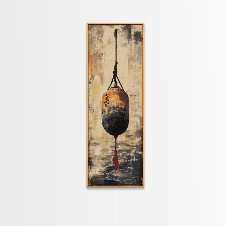 Hanging Japanese Lantern Over Water Wall Art, Wabi Sabi Neutral Canvas Print, Minimalist Zen Spa Decor For Living Room And Office