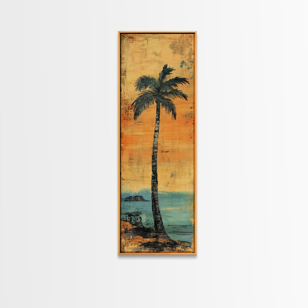Tall Palm Tree Canvas Print, Coastal Sunset Beach Wall Decor, Tropical Wall Art, Summer Ocean Home Decor, Beach House Gift
