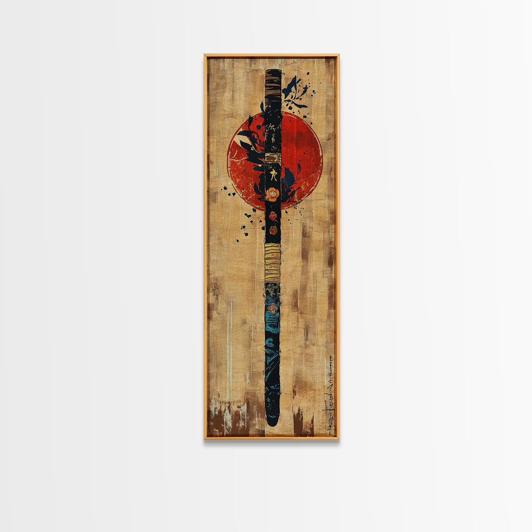 Japanese Samurai Paddle Wall Art, Red Sun Zen Decor, Asian Inspired Art Print, Japandi Wall Decor, Martial Arts Gift For Him