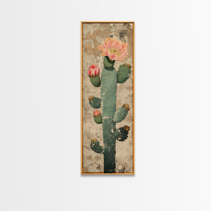 Blooming Prickly Pear Cactus Canvas Print, Desert Wall Art, Southwestern Decor, Botanical Print, Rustic Neutral Home Decor