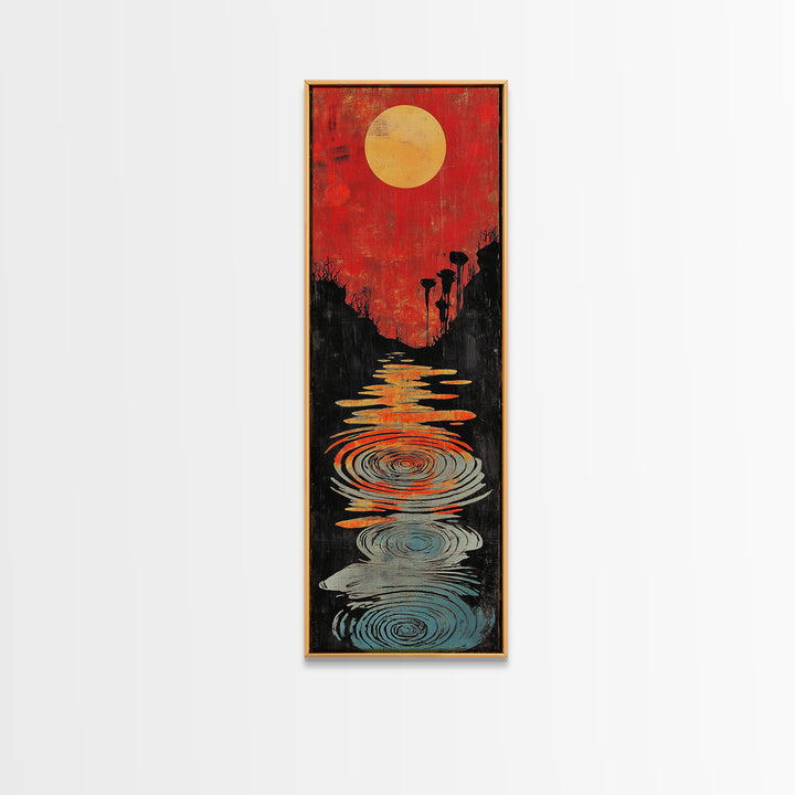 Red Sunset Path With Rippling Water Wall Art, Abstract Landscape Canvas Print, Modern Zen Decor, Framed Canvas Print For Entryway