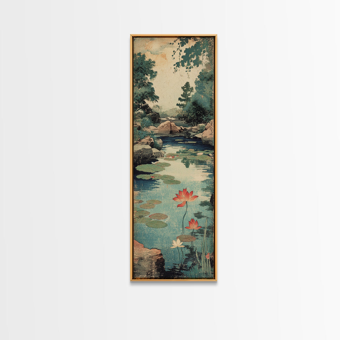 Lotus Pond With Water Lilies Canvas Print, Japanese Garden Wall Art, Serene Nature Print, Zen Home Decor For Living Room