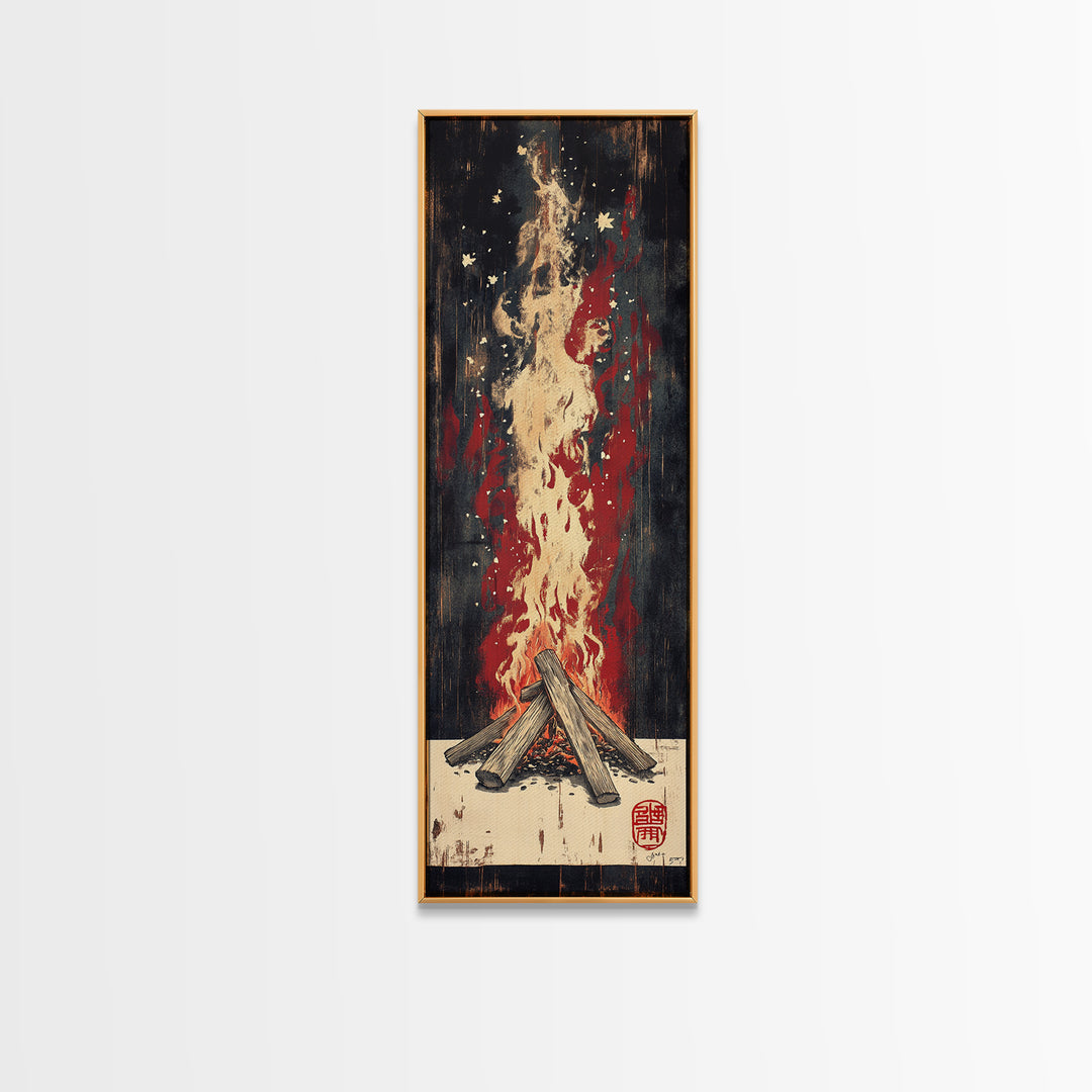 Crackling Campfire Under Dark Stars Wall Art, Rustic Cabin Print, Cozy Night Canvas Print, Nature Inspired Home Decor Gift