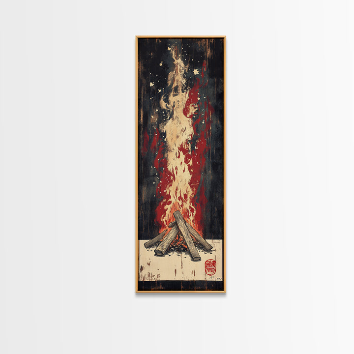 Crackling Campfire Under Dark Stars Wall Art, Rustic Cabin Print, Cozy Night Canvas Print, Nature Inspired Home Decor Gift