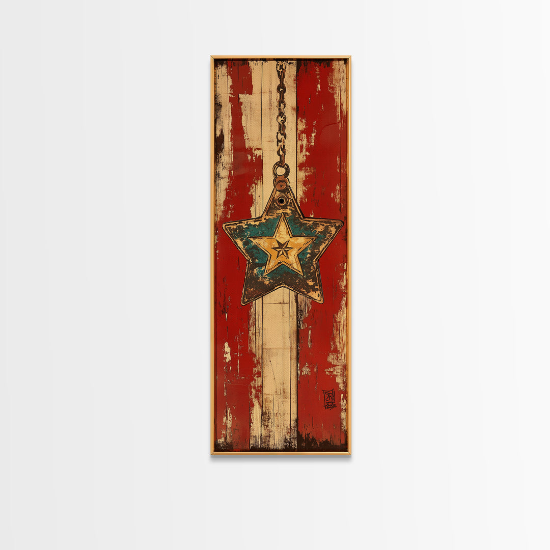Rustic Hanging Star Wall Art, American Flag Canvas Print, Patriotic Farmhouse Wall Decor For Man Cave Or Entryway, Home Decor