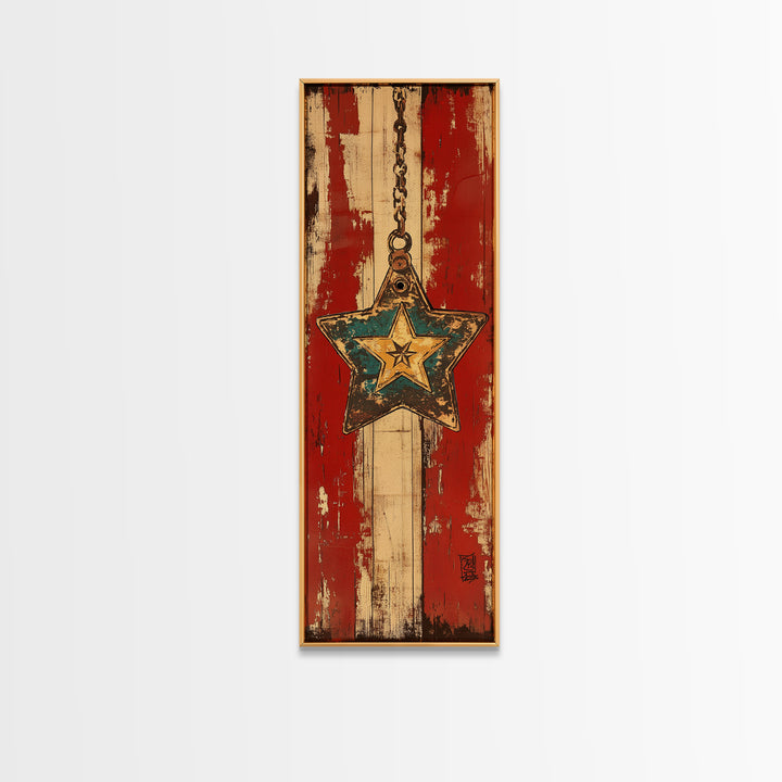 Rustic Hanging Star Wall Art, American Flag Canvas Print, Patriotic Farmhouse Wall Decor For Man Cave Or Entryway, Home Decor