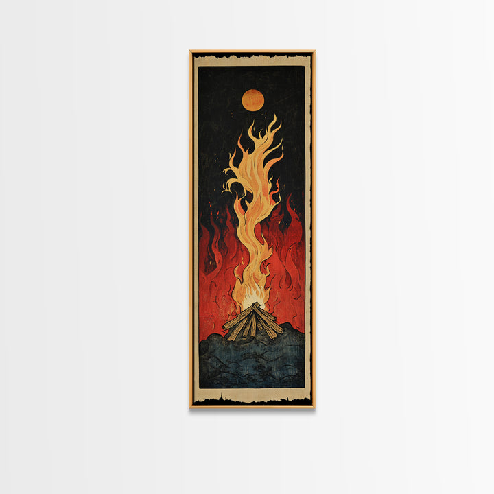 Glowing Campfire Flame Wall Art, Rustic Cabin Canvas Print, Outdoor Adventure Decor For Man Cave And Cozy Lodge, Gift For Him