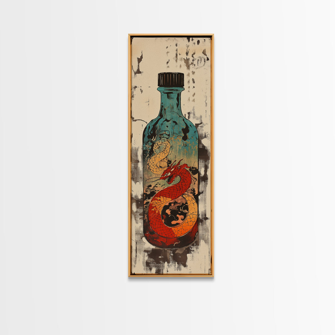 Red Dragon In Glass Bottle Wall Art, Japanese Fantasy Ocean Print, Nautical Decor, Unique Gift For Him, Asian Art, Statement Wall Decor